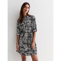 New Look Black Abstract Print Belted Mini Shirt Dress