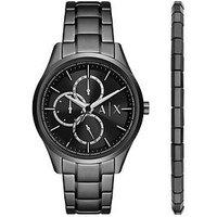 Armani Exchange Multifunction Black Stainless Steel Watch And Bracelet Set (Very Exclusive)