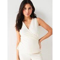 V By Very Crinkle Tie Front Top - Cream