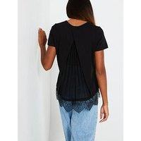 V By Very Godet Woven Lace Insert Back T-Shirt - Black