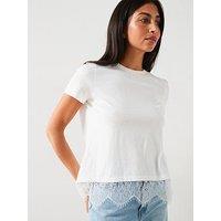 V By Very Godet Woven Lace Insert Back T-Shirt - White