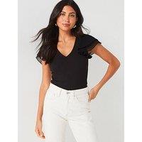 V By Very Ribbed Frill Top - Black