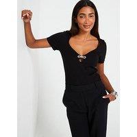 V By Very Bow Front Ponti Top - Black