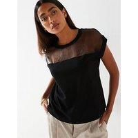 V By Very Grown On Sleeve Organza Top - Black