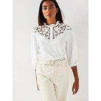 V By Very Crochet Insert Long Sleeve Top - Cream