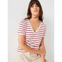 Everyday The Essential V Neck Stripe T-Shirt - Red/White