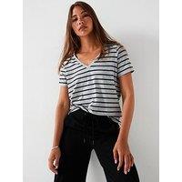 Everyday The Essential V Neck Stripe T-Shirt - Grey/Black Stripe