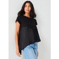 V By Very Woven Mix Top - Black