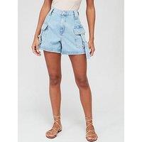 V By Very Cargo Pocket Denim Shorts - Light Wash Blue