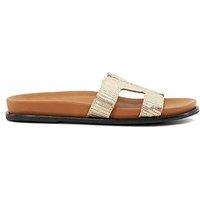 Dune London Loupa Topstitch Detail Leather Footbed Sandals - Gold