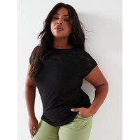 V By Very Curve Lace Yoke T-Shirt - Black