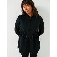 V By Very Curve Zip Through Tie Waist Hoodie - Black