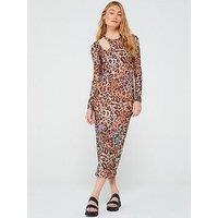 Hugo Nalusia Cut Out Long Sleeve Leopard Print Dress - Multi