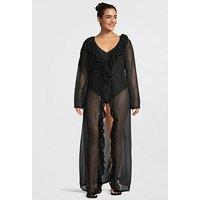 Moda Minx Curve Ruffle Maxi Kaftan - Black