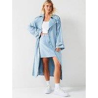 Hugo Garena Checkerboard Denim Trench - Blue