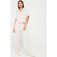 V By Very Short Sleeve Wide Leg Revere Pyjama Set - Beige