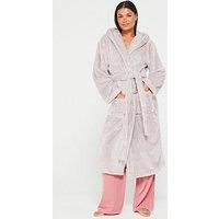 V By Very Wellsoft Longline Hooded Dressing Gown - Beige