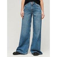 Superdry Raw Hem Wide Leg Flare Jeans - Blue