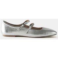 Mint Velvet Mary Jane Leather Ballet Pumps - Silver