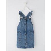 V By Very Girls Button Through Pinafore Dress - Blue