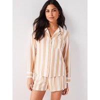 V By Very Stripe Long Sleeve Short Revere Pj Set