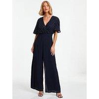 Quiz Navy Embellished Palazzo Jumpsuit