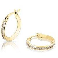 Ernest Jones 9Ct Yellow Gold Earrings. Cubic Zirconia Channel Set Hoop Earrings