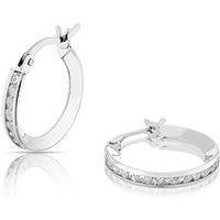 Ernest Jones 9Ct White Gold Earrings. Cubic Zirconia Channel Hoop Earrings