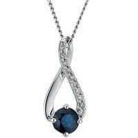 Ernest Jones 9Ct White Gold Necklace. Sapphire & Diamond Crossover Pendant