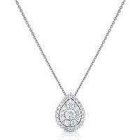 Ernest Jones 9Ct White Gold Necklace. 0.50Ct Diamond Halo Pear Pendant