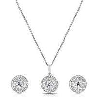 Ernest Jones 9Ct White Gold Necklace. Diamond Earrings & Pendant Set