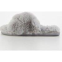 Everyday Fluffy Cross Knot Slider Slipper - Grey