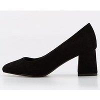 V By Very Comfort Wide Fit Comfort Block Heel Round Toe Court Shoe - Black