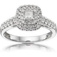 Ernest Jones 18Ct White Gold 0.50Ct Total Diamond Princess Halo Ring