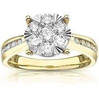 Ernest Jones 9Ct Yellow Gold Engagement Ring. 1Ct Total Diamond Cluster Ring