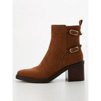 V By Very Double Buckle Block Heel Ankle Boot - Brown