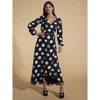 Dancing Leopard Jagger Mono Spot Wrap Maxi Dress - Black/White