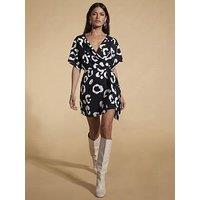 Dancing Leopard Kansas Black Leopard Mini Wrap Dress