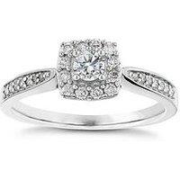 Ernest Jones 9Ct White Gold Engagement Ring. 0.33Ct Diamond Halo Ring