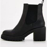 V By Very Wide Block Heel Chunky Chelsea Ankle Boot - Black