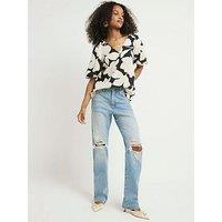 River Island Floral Neck Blouse - Black