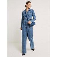 River Island Zip Pocket Denim Boilersuit - Medium Denim