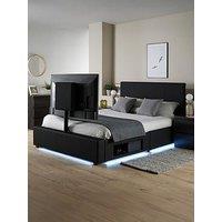 Xr Living Ava Faux Leather King Size Tv Bed Frame With Underbed Led Lighting - Fits Up To 55 Inch Tv - Black