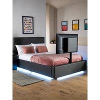 Xr Living Ava Upholstered Tv Bed With Under Bed Lighting - Fits Up To 55 Inch Tv - Grey - Double