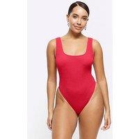 River Island Textured Scoop Swimsuit - Red