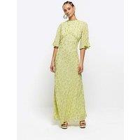 River Island Lurex Star Maxi Dress - Lime