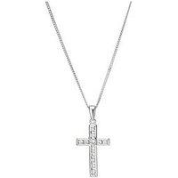 H. Samuel Silver Necklace. Cubic Zirconia Cross Pendant Necklace