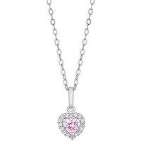 H. Samuel Childrens Sterling Silver Necklace With Pink Cubic Zirconia Heart Pendant