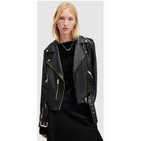 Allsaints Relaxed Fit Balfern Belted Hem Leather Biker Jacket - Black