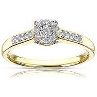 H. Samuel 9Ct Yellow Gold Engagement Ring. 0.15Ct Diamond Round Cluster Ring